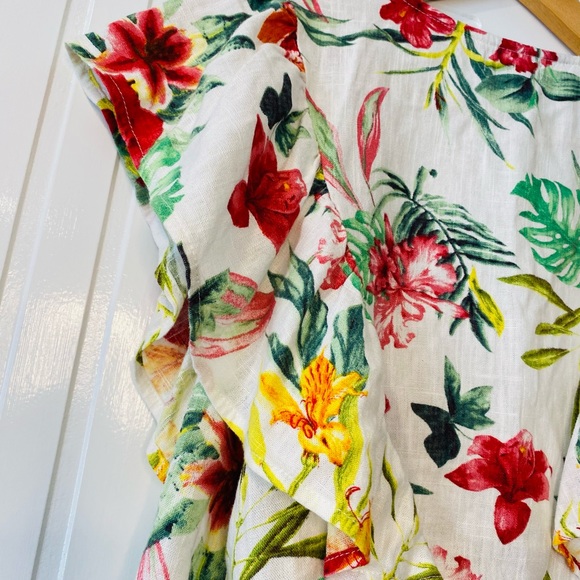 NWOT White Floral Tie Up Bolero Ruffle Cap Sleeves 10 - Picture 6 of 15